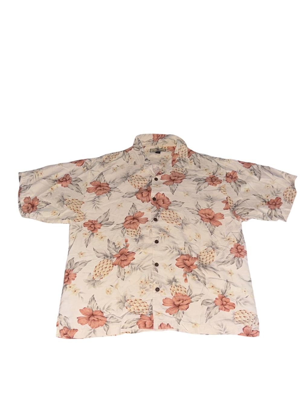 Tommy Bahama Cream Short-Sleeve Floral Button-Down with Coral Flowers
